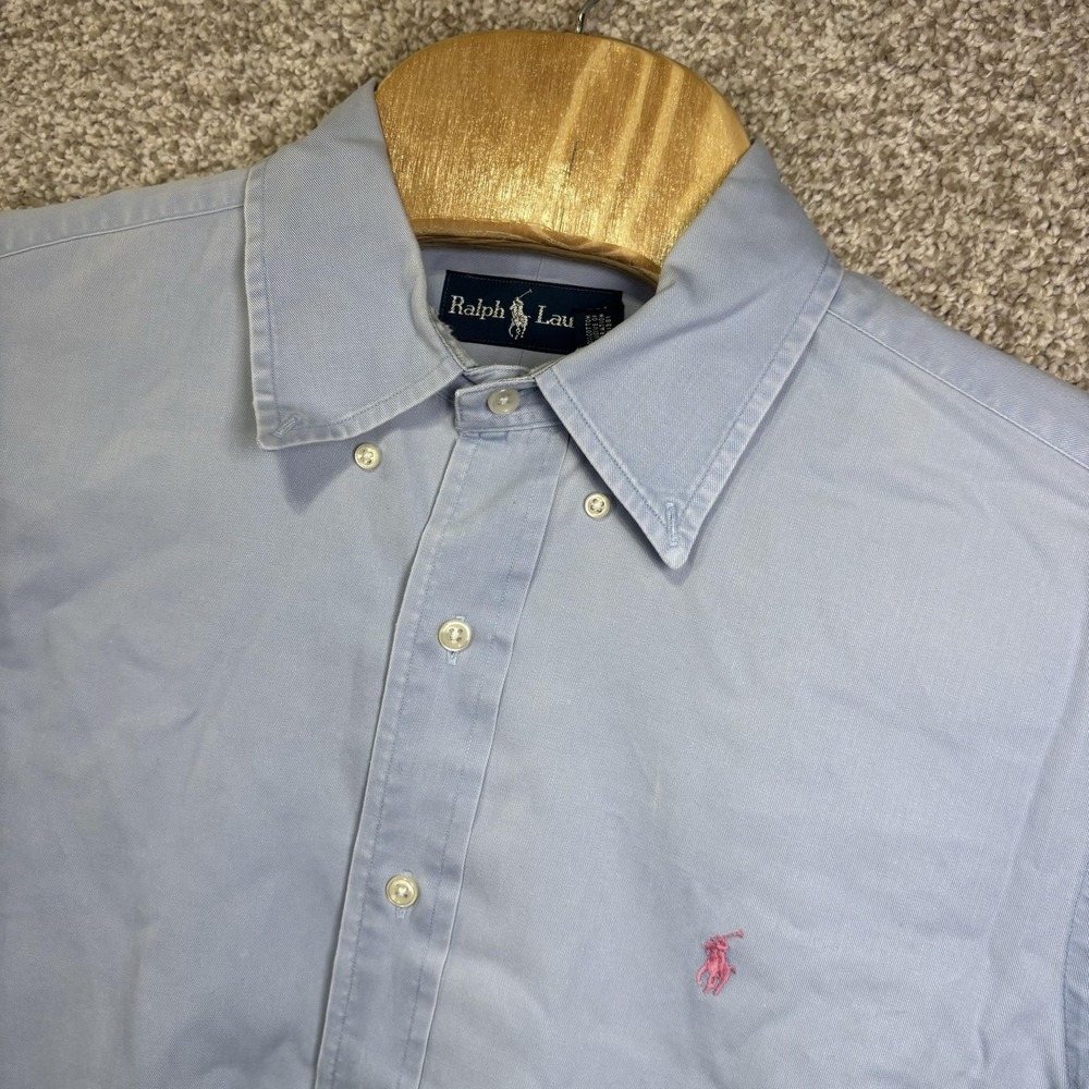 Ralph Lauren Shirt Mens Large Blue Solid Long Sleeve Button Down Pony Logo